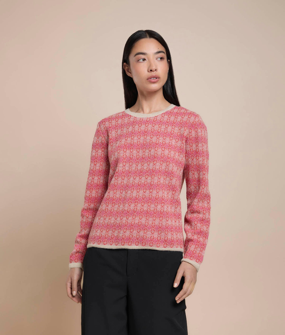 Crew Neck Sweater with Repeating Jacquard