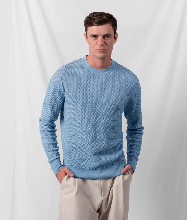 The Drops O Neck Men'S Sweater - Light Sky Blue — light sky blue baby alpaca by Sol Alpaca