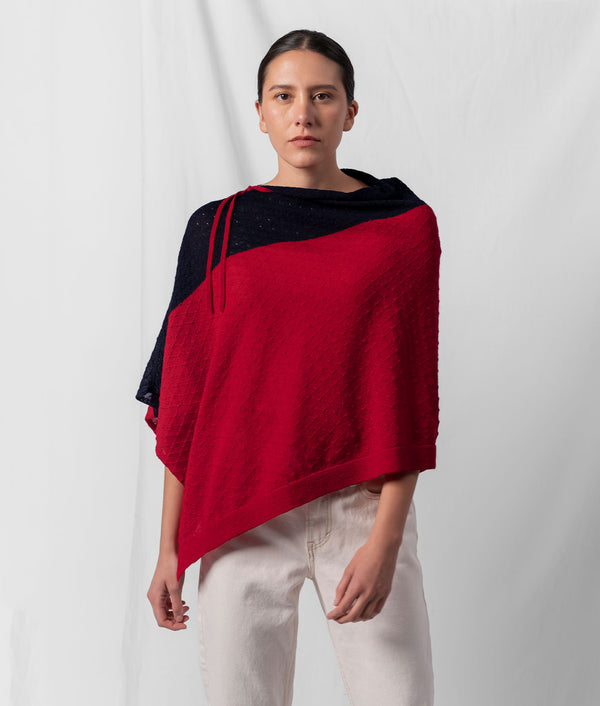 Links Diamond Poncho - Deep Red And Black — deep red and black baby alpaca by Sol Alpaca