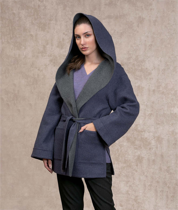 Belted Short Hoodie — Burnt Ash And Blue Crown — burnt ash and blue crown baby alpaca by Sol Alpaca