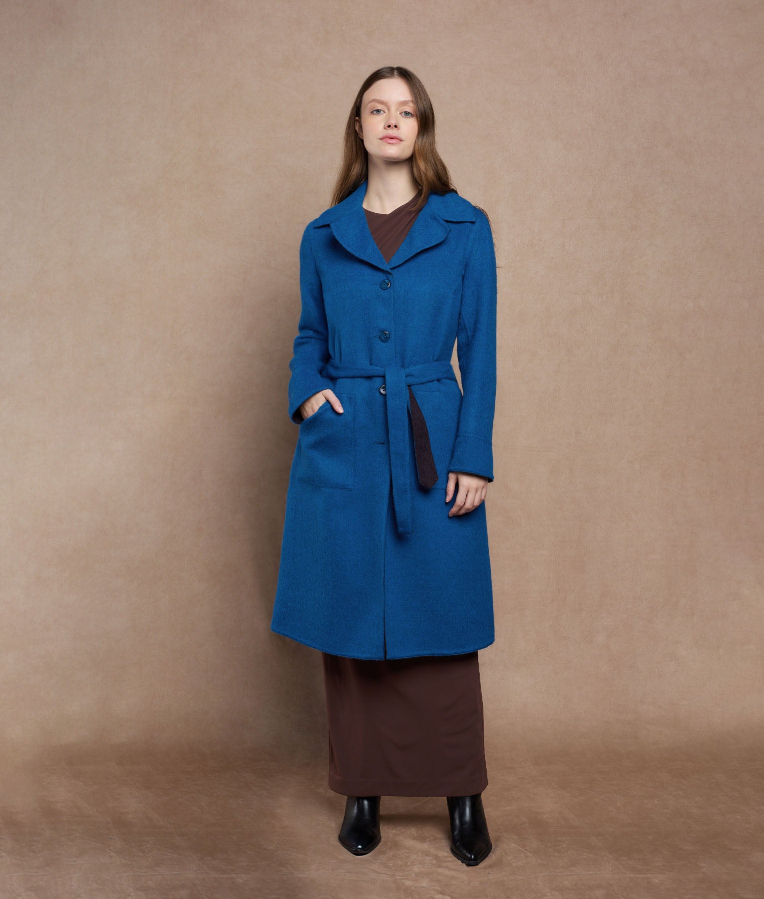 Reversible Oversized Belted Coat - Petrol Blue Y Dark Charcoal