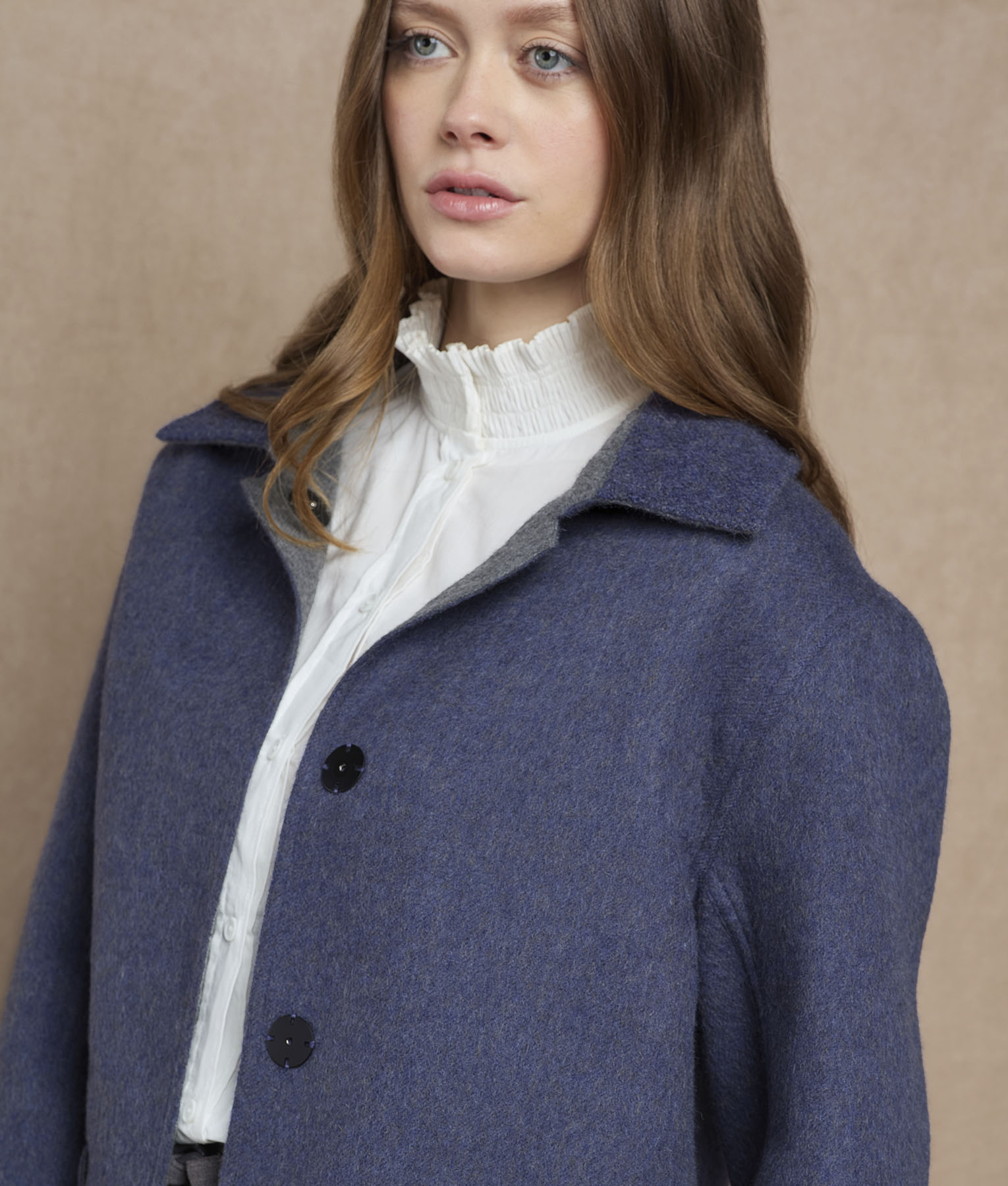 Reversible Women'S Short Coat - mood indigo and grey