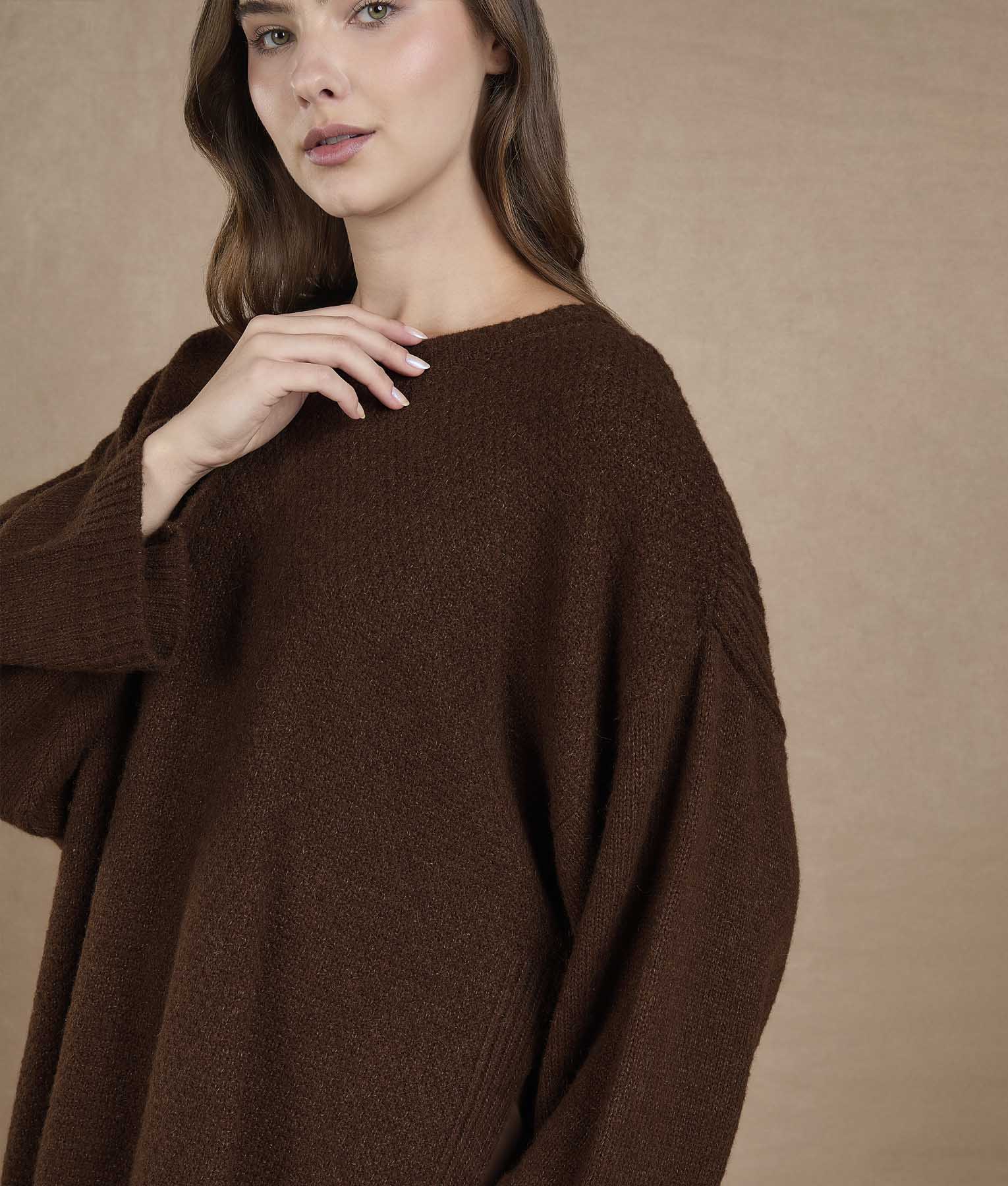 Seed Stitch Poncho with Sleeves - Toasted Coconut