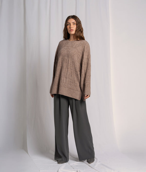 Oversized Swing Brown Jacquard Poncho Sweater — swing brown alpaca by Sol Alpaca