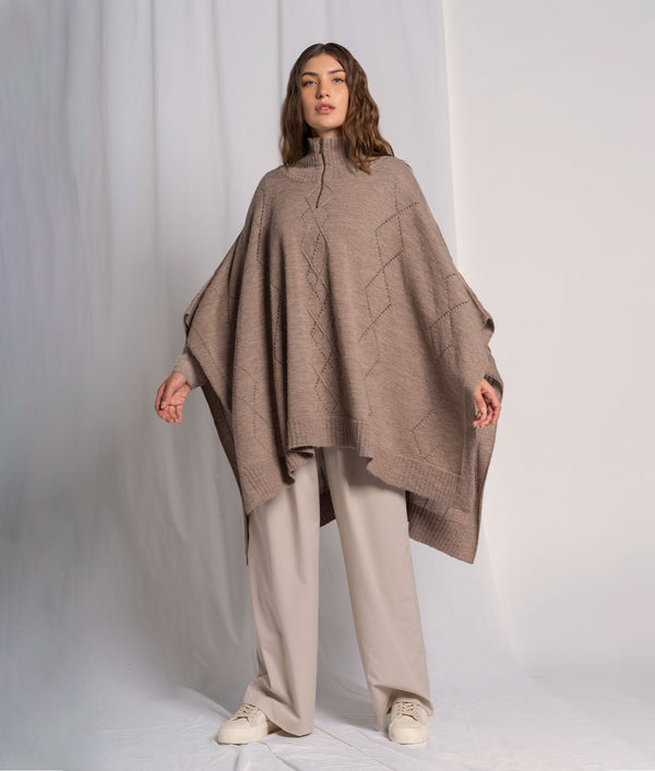 Mediri High Neck Poncho — Swing Brown — swing brown alpaca by Sol Alpaca