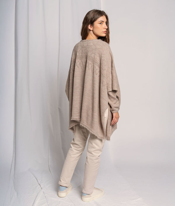 Blossom With Lace Effect Poncho — Dormer Brown — dormer brown alpaca by Sol Alpaca