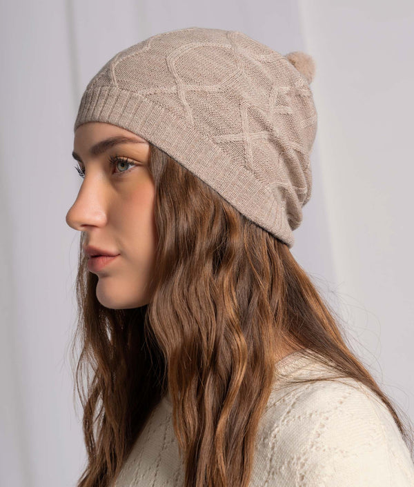 Cable Beanie With Pompom — dormer brown alpaca by Sol Alpaca