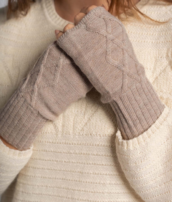Cable Mittens — dormer brown alpaca by Sol Alpaca