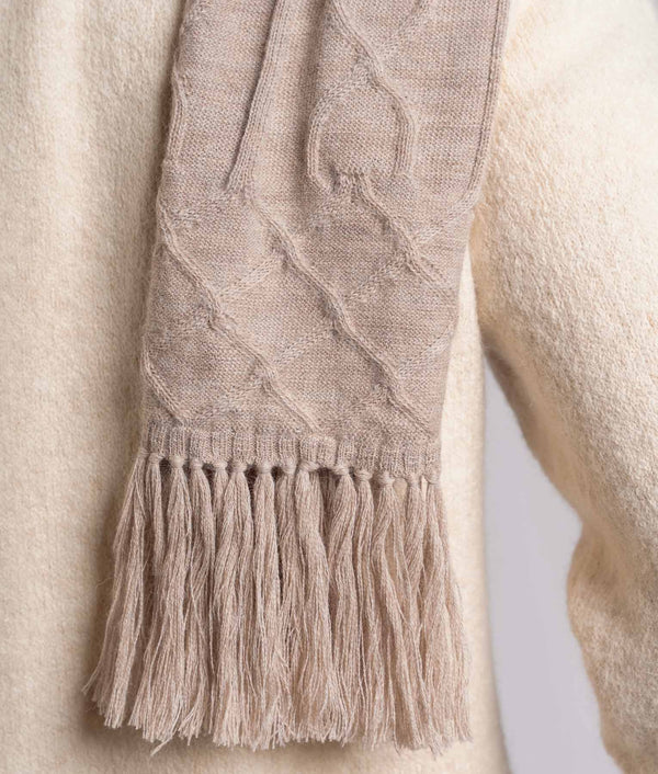 Cable Scarf With Fringes — dormer brown alpaca by Sol Alpaca