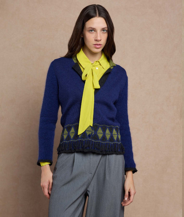 Biz Cardigan — Indigo Blue And Forest Green — indigo blue and forest green baby alpaca by Sol Alpaca