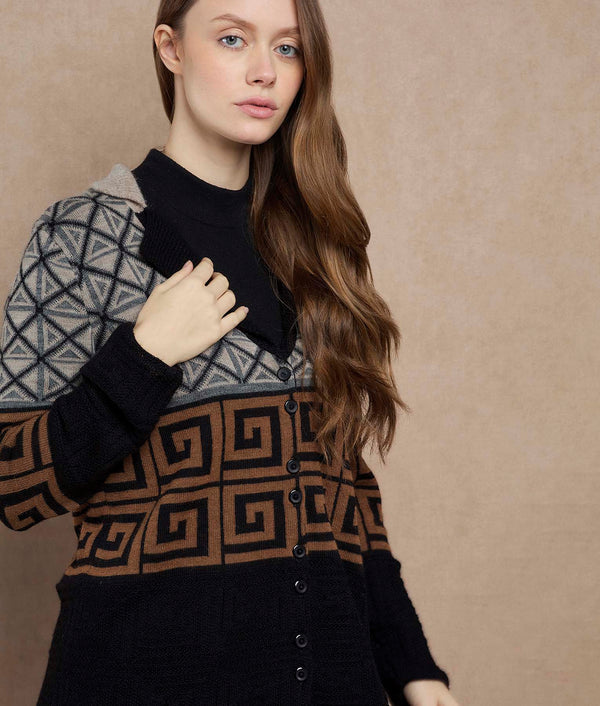 Beto Long Cardigan — Frost Gray And Black — frost gray and black baby alpaca by Sol Alpaca