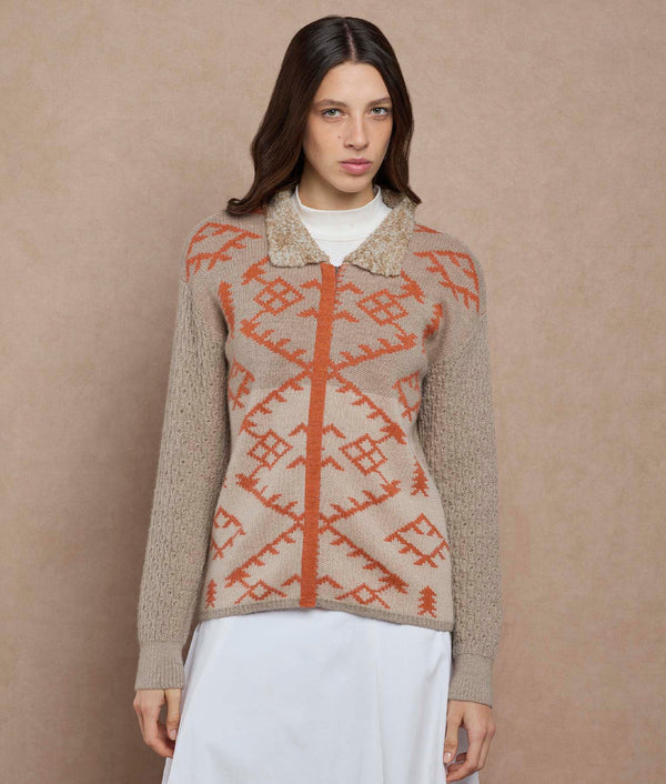Beyond Lines Cardigan — peyote beige y orange melange baby alpaca by Sol Alpaca