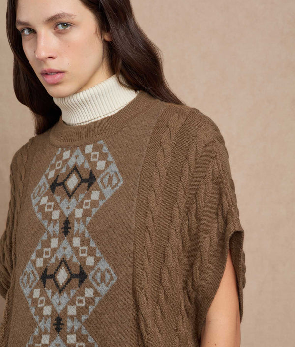 Cables & Structors Poncho — Earth Brown And Cloud Gray — earth brown and cloud gray baby alpaca by Sol Alpaca