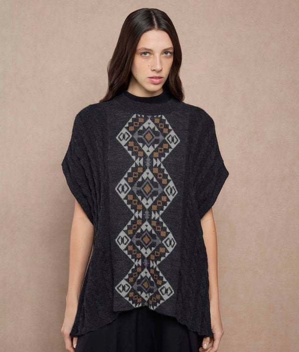 Cables & Structors Poncho — Carbon Gray And Tabaco Brown — charcoal gray and tabaco brown baby alpaca by Sol Alpaca