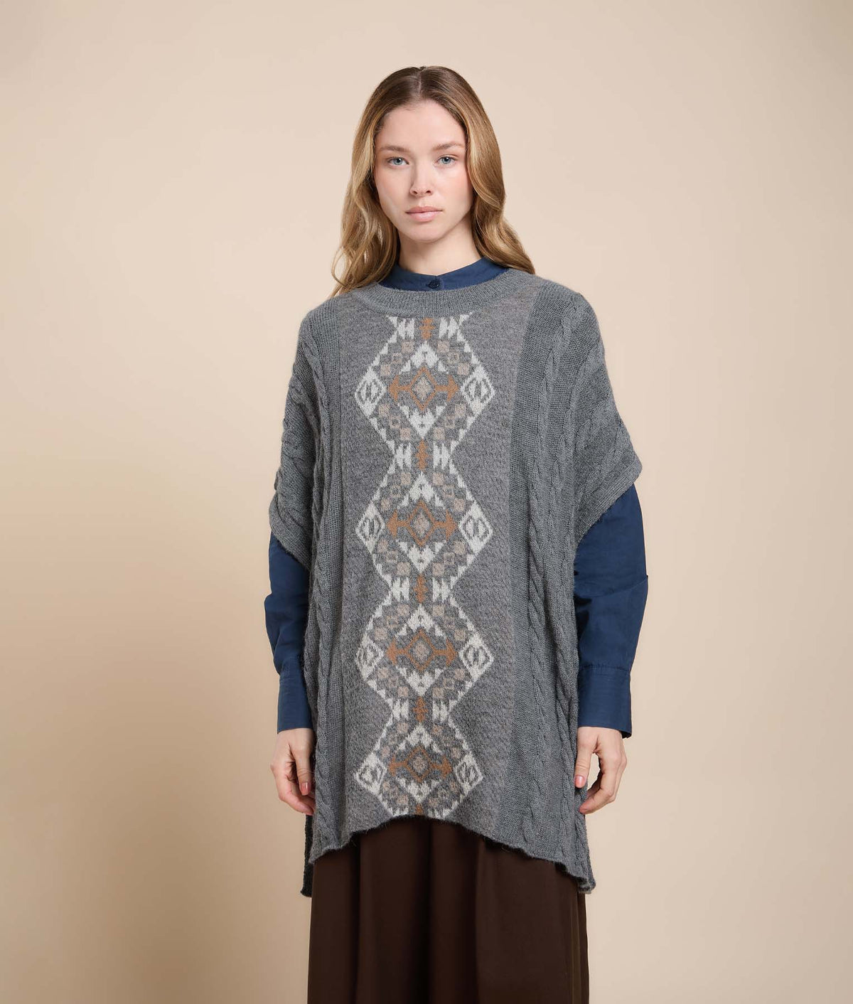 Braided Texture Sleeve Poncho