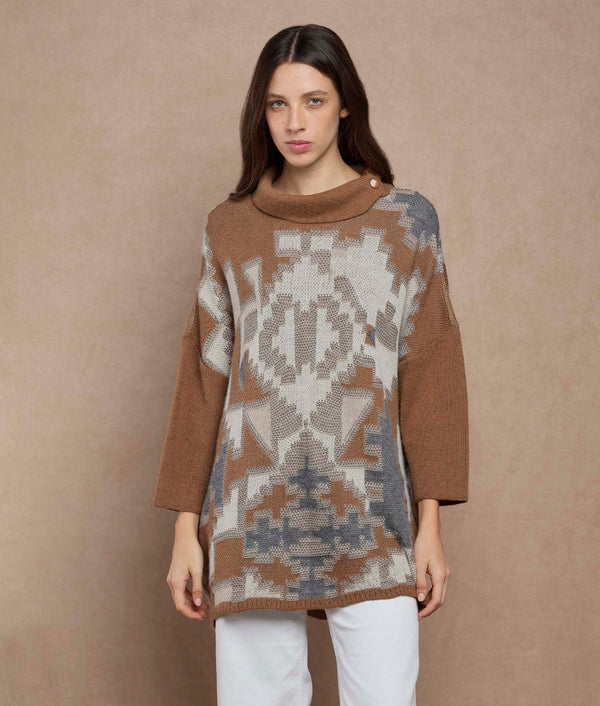 Jazz Sweater — Tabaco Brown And Antique White — tabaco brown and antique white baby alpaca by Sol Alpaca