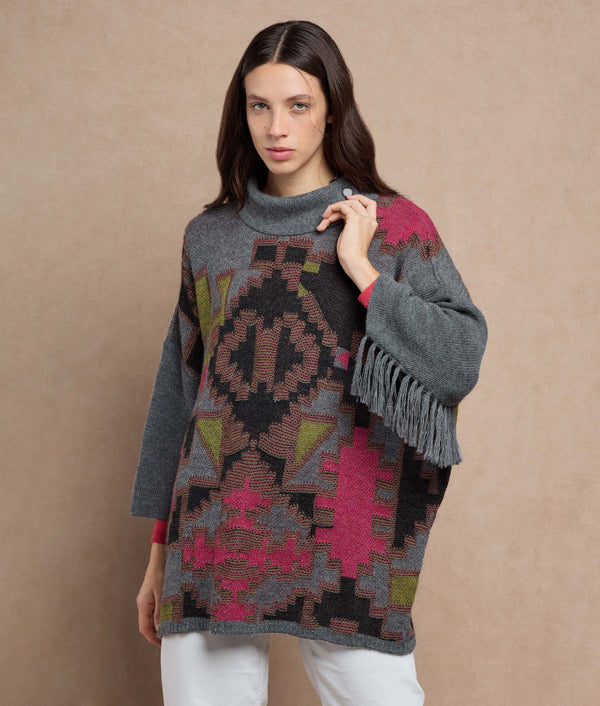 Jazz Sweater — Gargoyle Gray And Pink Carmine — gargoyle gray and pink carmine baby alpaca by Sol Alpaca