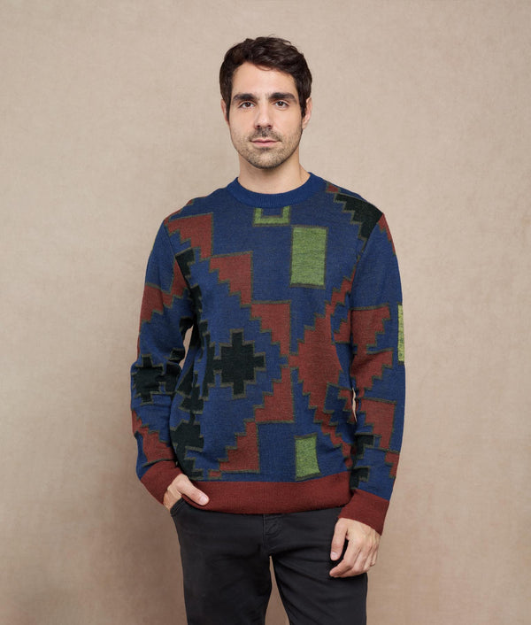 Andesdeco Sweater — Andean Blue And Earth Red — andean blue and earth red baby alpaca by Sol Alpaca
