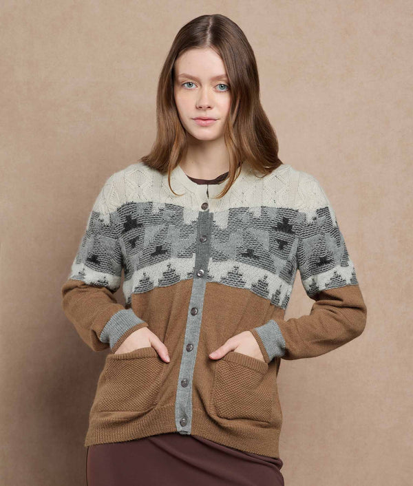 De Campo Cardigan — Griffin Gray And Beige — griffin gray and beige baby alpaca by Sol Alpaca