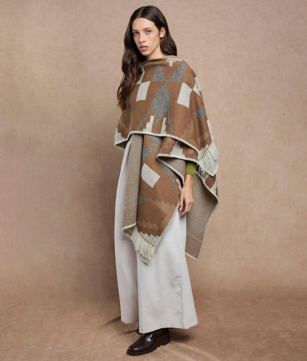 Mago Jacquard Cape — Tabacco Brown — tabacco brown baby alpaca by Sol Alpaca