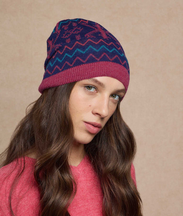 Snowy Andes Beanie — Magenta And Sapphire Blue — magenta and sapphire blue alpaca by Sol Alpaca