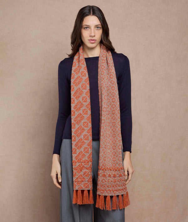 Adorning Scarf — Orange Melange And Beige — orange melange and beige baby alpaca by Sol Alpaca