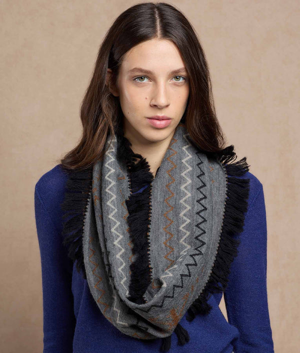 Snowy Andes Infinity Scarf — Earth Brown And Gray — earth brown and gray baby alpaca by Sol Alpaca