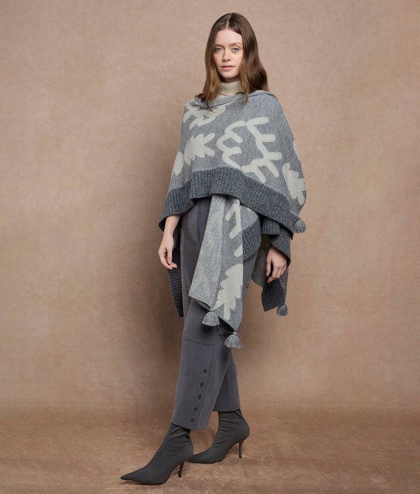 On The Top Cape — gray mist and antique white baby alpaca by Sol Alpaca