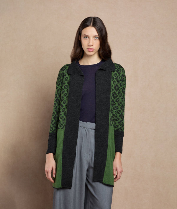 Reversible Long Cardigan — Forest Night And Black — forest night and black baby alpaca by Sol Alpaca