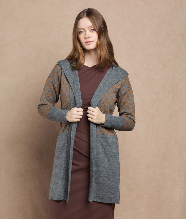 Reversible Long Cardigan — Tobacco Brown And Castlerock — tobacco brown and castlerock baby alpaca by Sol Alpaca
