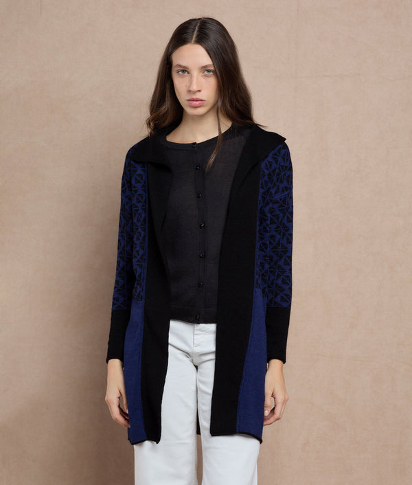 Reversible Long Cardigan — Indigo Blue And Black — indigo blue and black baby alpaca by Sol Alpaca