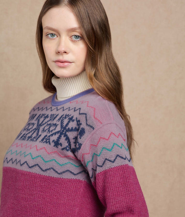 Snowy Andes Reversible Sweater — Pink Carmine And Pink Lavender — pink carmine and pink lavender baby alpaca by Sol Alpaca