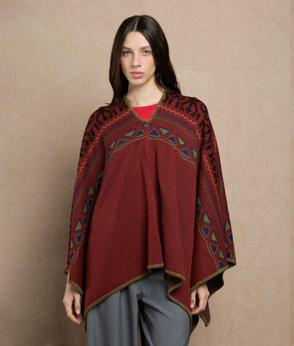 El Valle Poncho — Terracota Red And Olive Green — terracotta red and olive green baby alpaca by Sol Alpaca