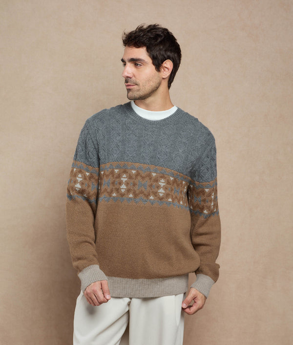 Shepherd Sweater — Gray And Warm Brown — gray and warm brown baby alpaca by Sol Alpaca