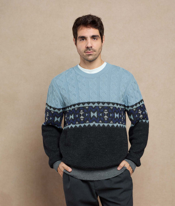 Shepherd Sweater — Ice Blue And Black — ice blue and black baby alpaca by Sol Alpaca