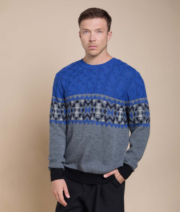 Men's Shepherd Sweater — indigo blue & grey baby alpaca by Sol Alpaca