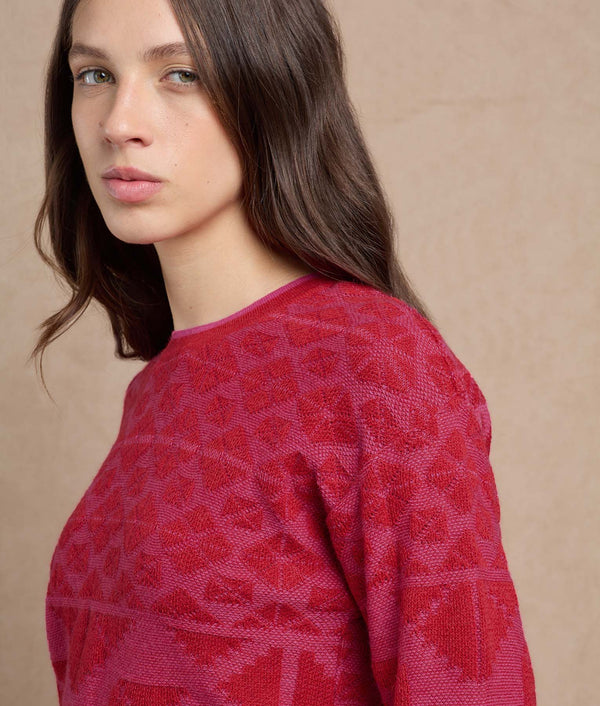 Texture Sweater — Aurora Red And Pink — aurora red and pink baby alpaca by Sol Alpaca