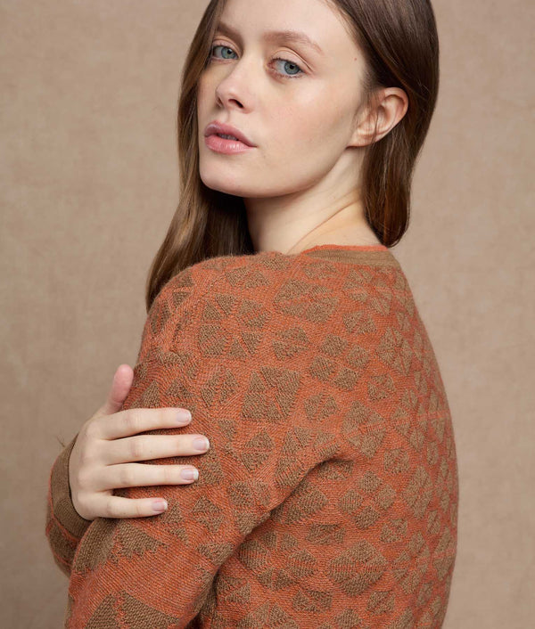 Texture Sweater — Orange Melange And Beige — orange melange and beige baby alpaca by Sol Alpaca