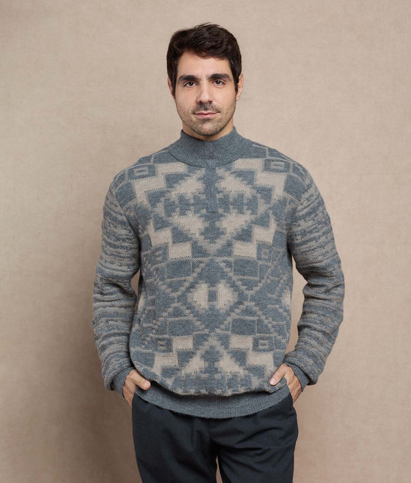 Bicolor Sweater — Peyote Beige And Gray — peyote beige and gray baby alpaca by Sol Alpaca