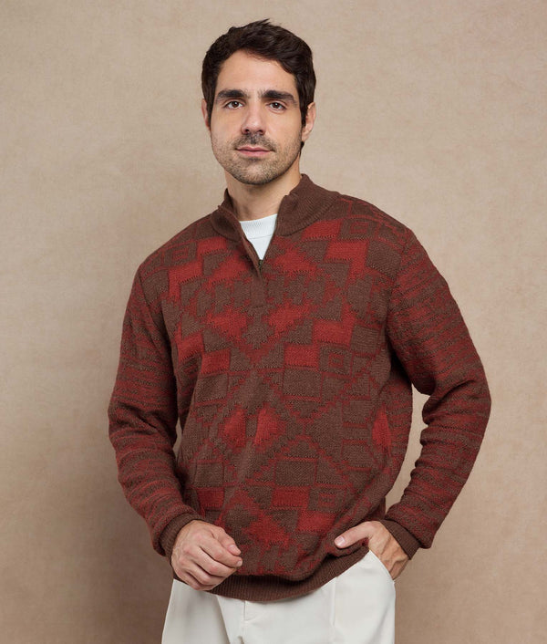 Bicolor Sweater — Reddish Brown And Terracotta — reddish brown and terracotta baby alpaca by Sol Alpaca