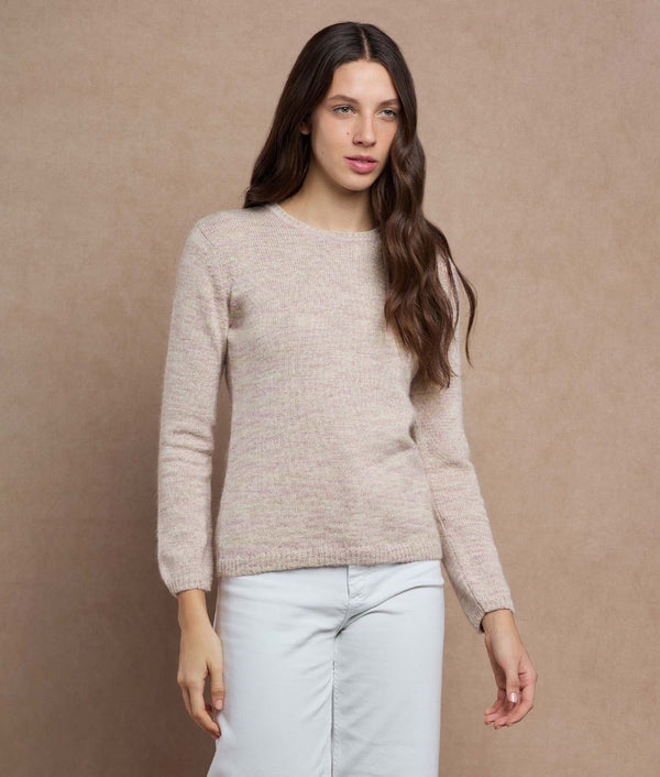 Soft Textured Sweater — Soft Pink-Beige Mélange — soft pink-beige mélange baby alpaca by Sol Alpaca