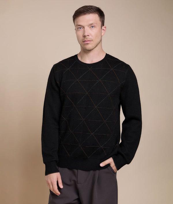 Men's Embroidered Sweater — Black & Dark Cacao — black & dark cacao baby alpaca by Sol Alpaca