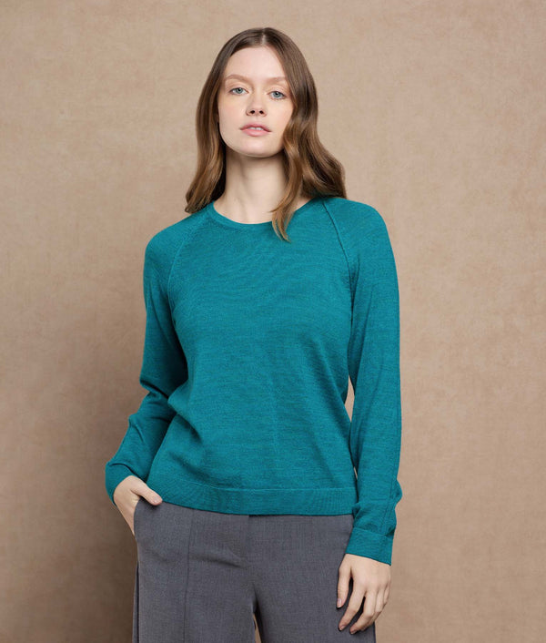 Basic Raglan Sweater — Turquoise Melange — turquoise melange alpaca by Sol Alpaca