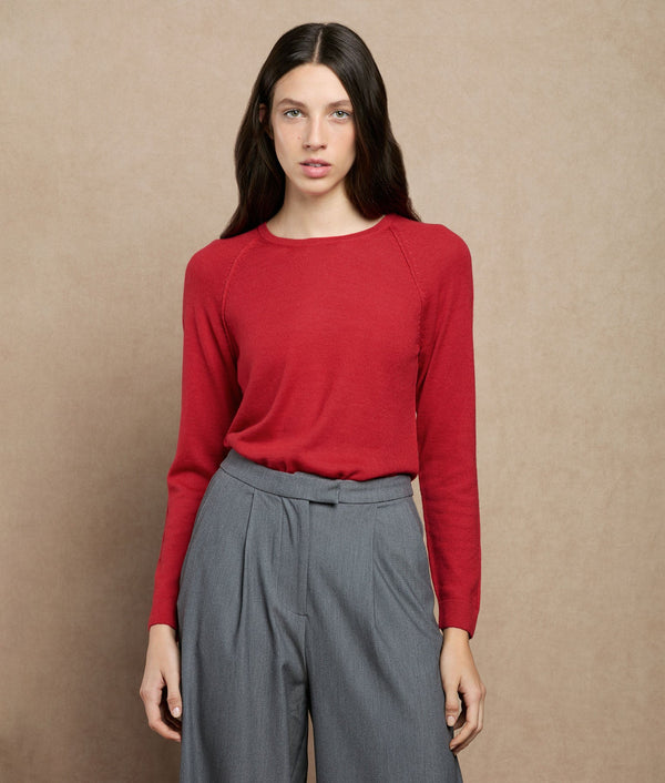 Basic Raglan Sweater — Crimson Red — crimson red alpaca by Sol Alpaca