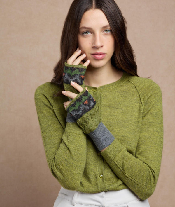 Jacquard Mittens — Olive Green And Steel Gray — olive green and steel gray baby alpaca by Sol Alpaca