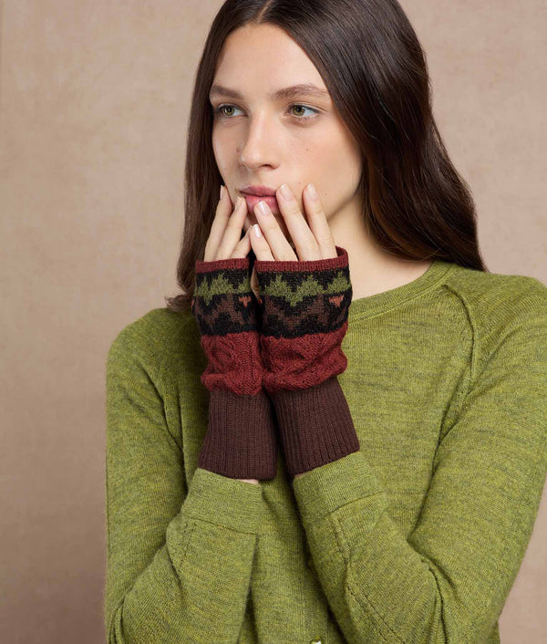 Jacquard Mittens — Brandy Brown And Red Wine — brandy brown and red wine baby alpaca by Sol Alpaca