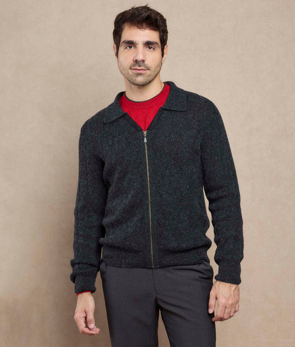 Twistted Ribs Cardigan — Carbon Gray — charcoal gray baby alpaca by Sol Alpaca
