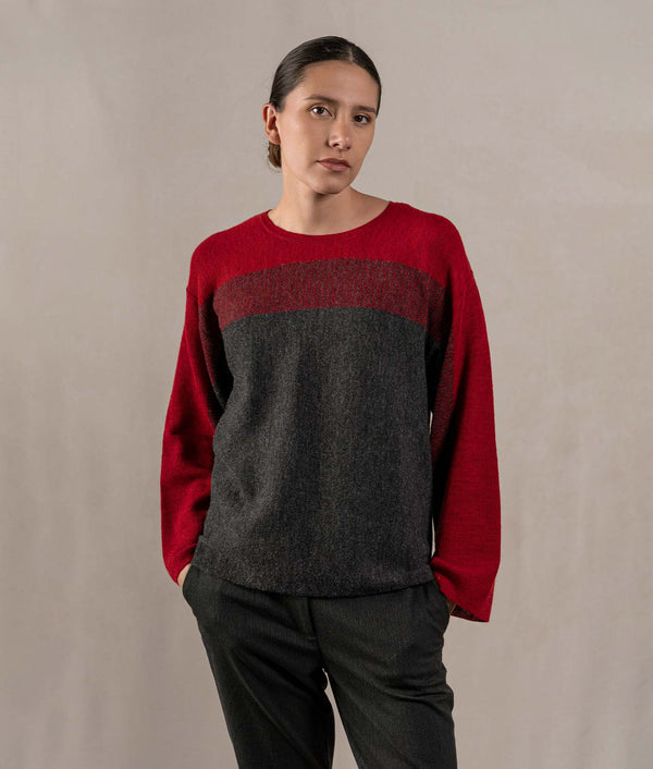 Easy Fit Sweatshirt Sweater - Deep Red And Dark Grey — deep red and dark grey baby alpaca by Sol Alpaca