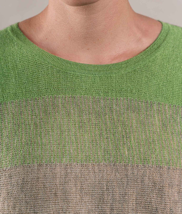 Easy Fit Sweatshirt Sweater - Lime Green And Mottled Beige — lime green and mottled beige baby alpaca by Sol Alpaca