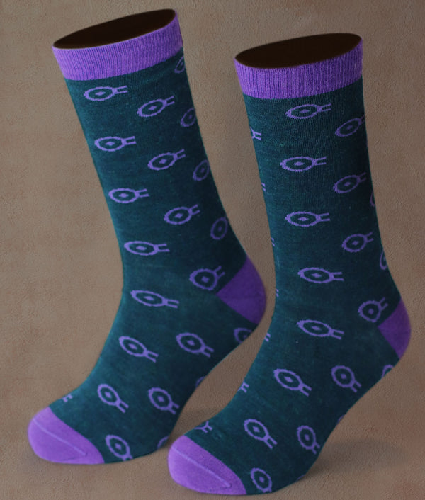 El Rebaño Men's Socks — Deep Lavender And Pacific — deep lavender and pacific baby alpaca by Sol Alpaca